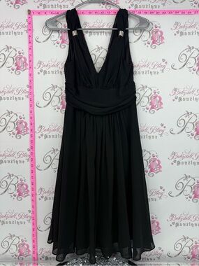 Enchante dress silver hardware Classic Black V-Neck Midi Chiffon Dress